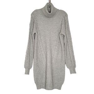 Cable Knit Turtleneck Sweater Dress M Below Knee Heather Gray Soft Girl Mia Tess